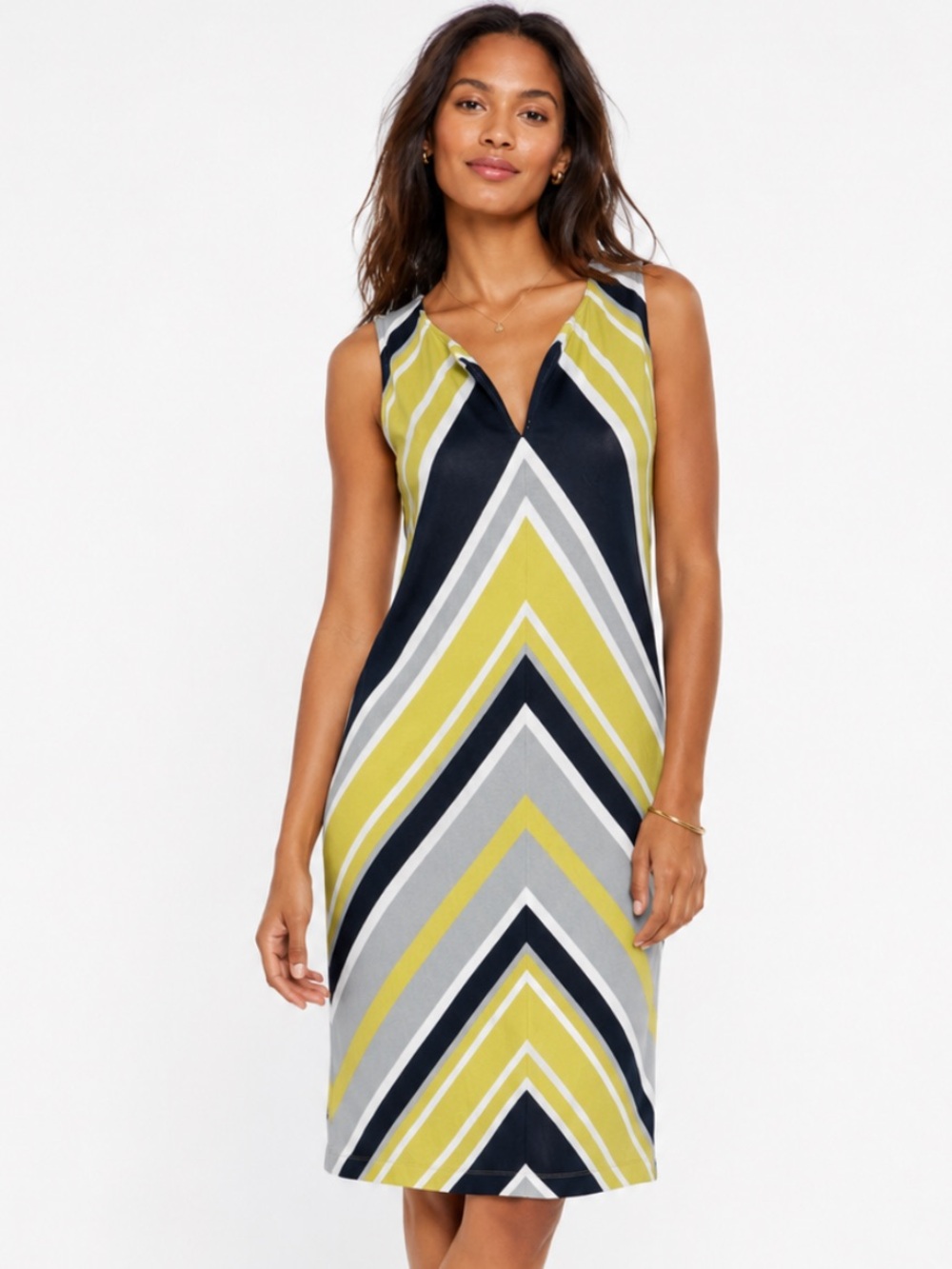 MILLY X BANANA REPUBLIC Sleeveless Chevron Shift Dress in Lime and Navy